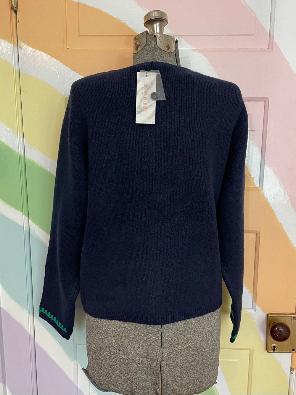 NWT Strut & Bolt Myra Navy Emerald Embroidered Knit Cardigan Jacket Sz S 🧡🎀 - Picture 6 of 10